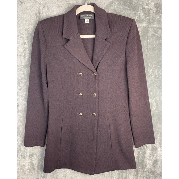 St. John Sweaters - St. John Santana Knit Cardigan Jacket Womens Size 8 Brown Gold Button Old Money
